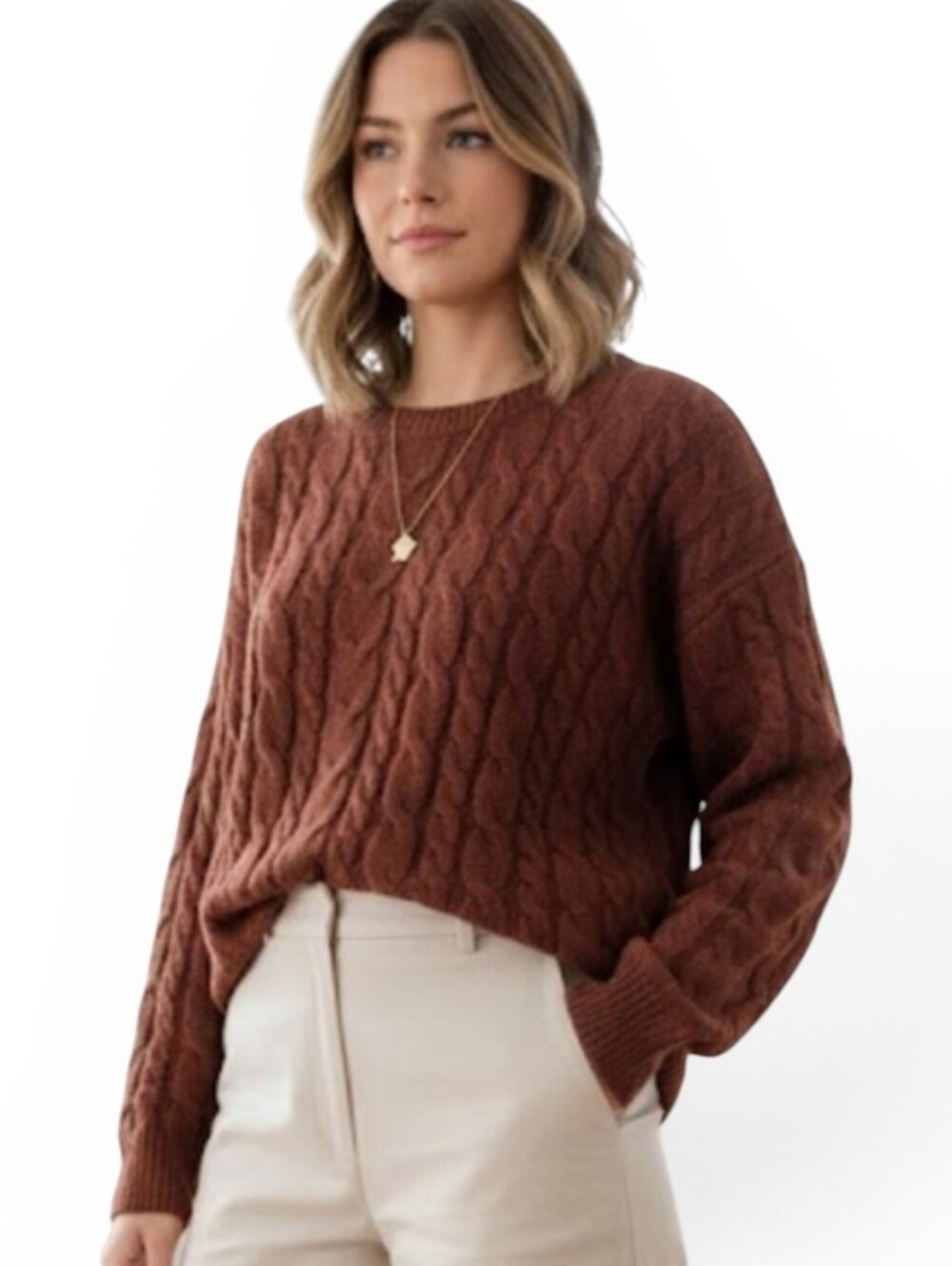 Cozycore Rust Brown Cable Knit Sweater Soft Stretchy Classic Fit Size XXL